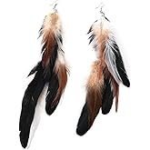 GOGNGTR Bohemian Long Feather Earrings for Women Handmade Natural Dangle Tassel Jewelry