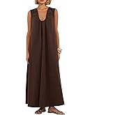 Lenader Women Flowy Maxi Dress Ruched Sleeveless Long Dress Vacation Fashion Summer Casual Loose Fit Sundress with Pockets