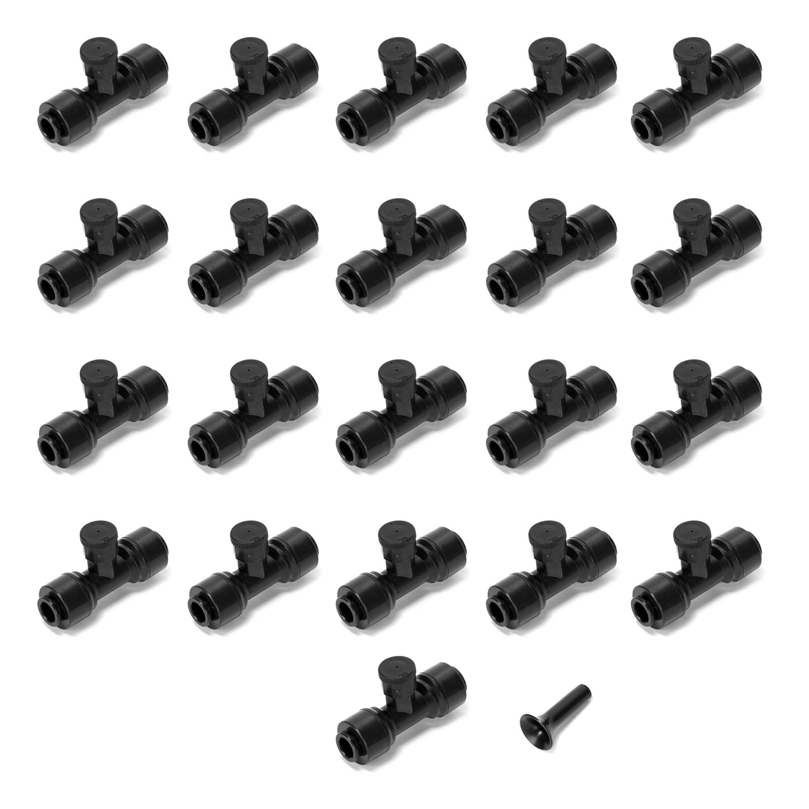 Ruimou Water Misting Nozzles Sprinkler Set, Plastic, Black, Misting, 15x Nozzles + 1x Plug, for Irrigation, Outdoor Cooling System