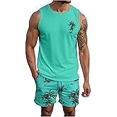 SOLY HUX Men's Short Sets 2 Piece Outfits Summer Tropical Print Tank Tops and Drawstring Shorts Sets