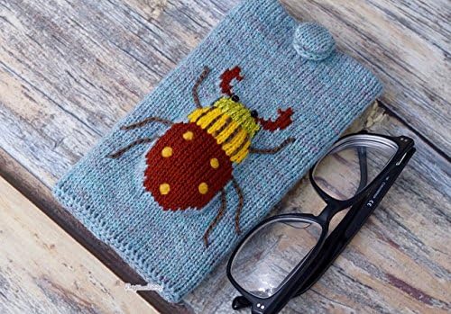 Eyeglasses case, knitted beetle, nice gift, sunglasses holder, smartphone sleeve, eyeglass cover, device protection, phone purse, knit cozy