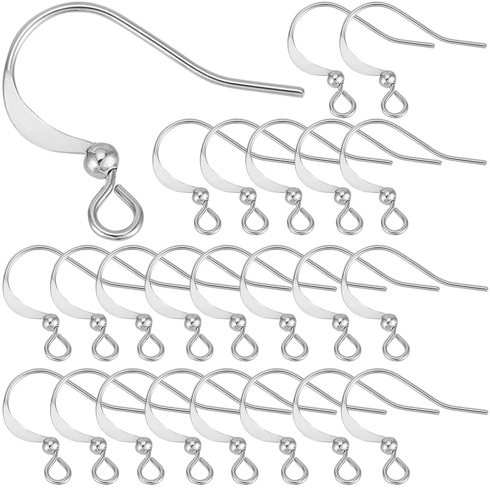 SUNNYCLUE 1 Box 120Pcs Real Platinum Plated Earring Hooks Ear Wire Hooks with Ball Brass French Earring Fish Hook Silver Earwires Findings for jewellery Making Accessories Supplies DIY Dangle Earrings