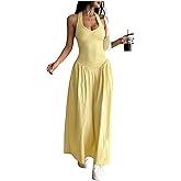SOLY HUX Women's Maxi Dress Halter Tie Back Sleeveless A Line Flared Long Dresses