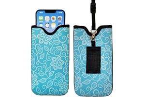 Tainada Men Women Neoprene Shockproof Phone Sleeve Pouch Carrying Case with Neck Lanyard, Belt Loop Holster for iPhone 17/16 Pro Max, Air, Samsung S25+, S24, Google Pixel 10 (Floral Pattern Turquoise)