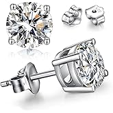 JeHwuel Moissanite Stud Earrings, 18K White Gold Plated 925 Sterling Silver Earring, 0.3-2.0 Carat Round Multicolor Lab Created Diamond,Men Women Jewelry
