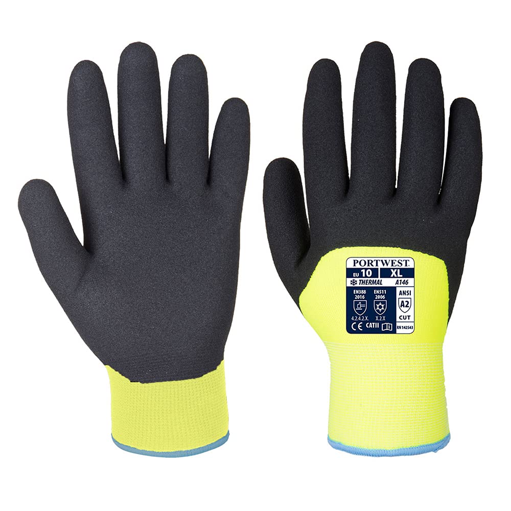 Portwest A146 Twin Lined Flexible Arctic Winter Glove Yellow, X-Large