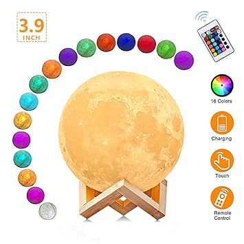 Amazon Com Multicolored Moon Lamp With Remote 3d Printing Rechargeable Lunar Night Light Touch Control Brightness Home Decorative Light Gift For Baby Night 3 9 In 16 Color With Remote Baby