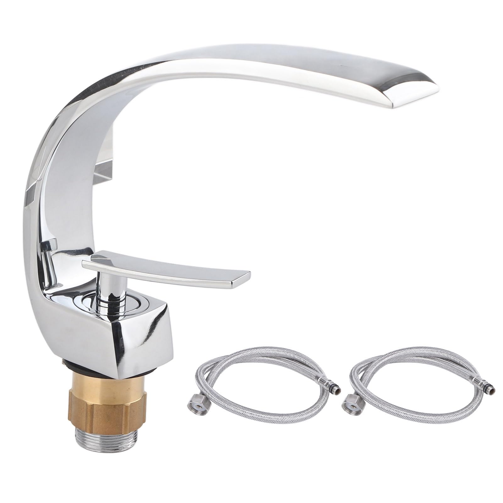 Garosa Water Faucet, G1/2 Curve Design Full Copper Sitting Type Faucet Bathroom Basin Hot Cold Water Mixer Tap Single Handle Sink Faucet with 60 cm Hose,washbasin Faucet