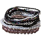 Yecomsy Bohemian Crystal Glass Beaded Bracelets Multilayer Colorful Beaded Stretch Bracelet Summer Beach Boho Jewelry Gifts