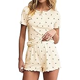 Lacozy Cute Pajama Sets for Women 2 Piece Short Sleeve Floral Print Button Shirt and Short Pj Sets Woman Y2K Sleepwear