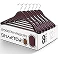 SMARTOR Suit Hangers for Men 8 Pack, Wide Shoulder Wooden Suit Hangers with Non Slip Pants Holder, Wide Hangers for Suit, Coat, Jacket, Gown, Heavy Duty Wood Suit Hanger (Cherry)