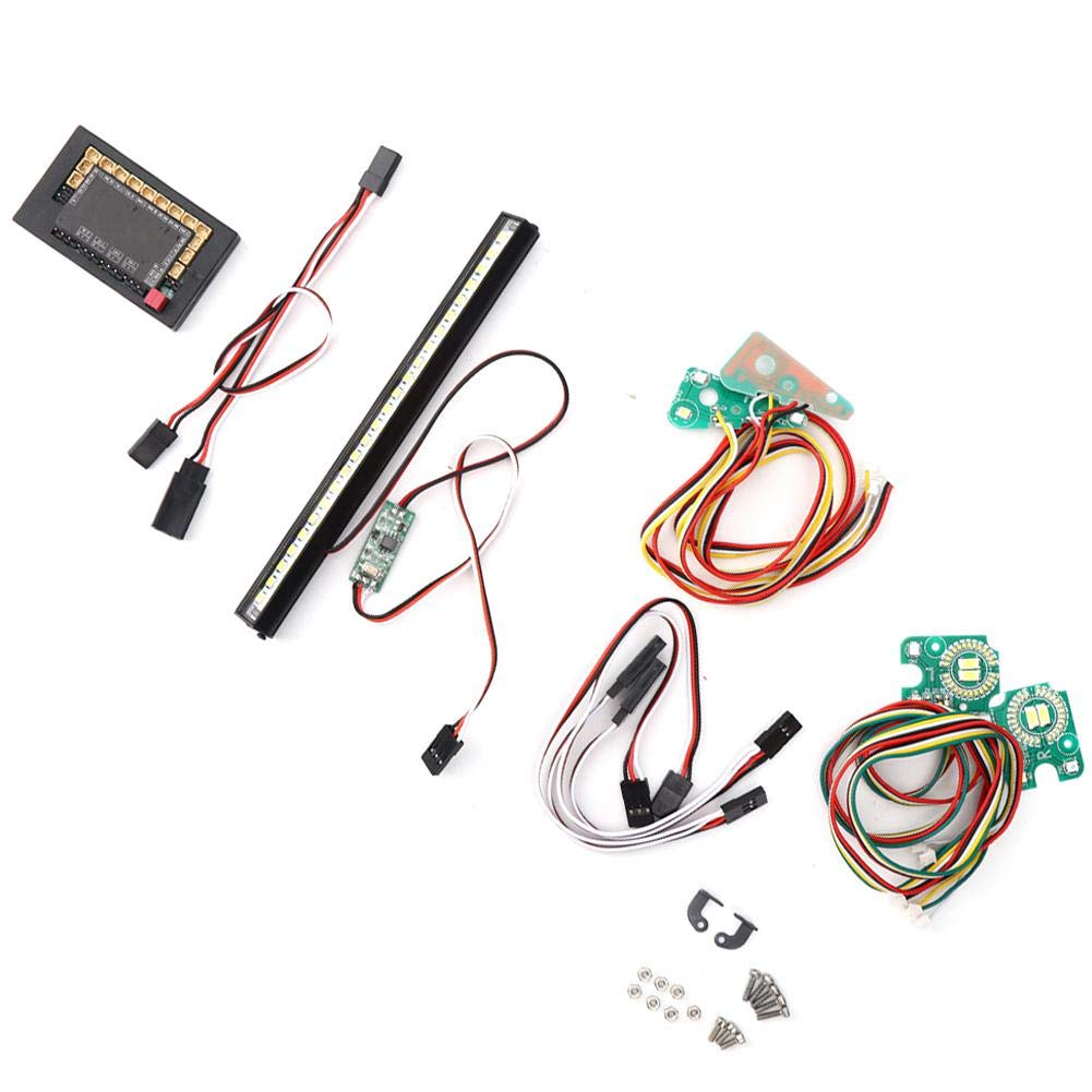 Drfeify RC Car Light Kit, RC Car Light Set 1 Roof Light +3 Light Connection Cable + 1 Light Controller + 4 Front Rear Light Group Compatible with TRX4 RC Model Car