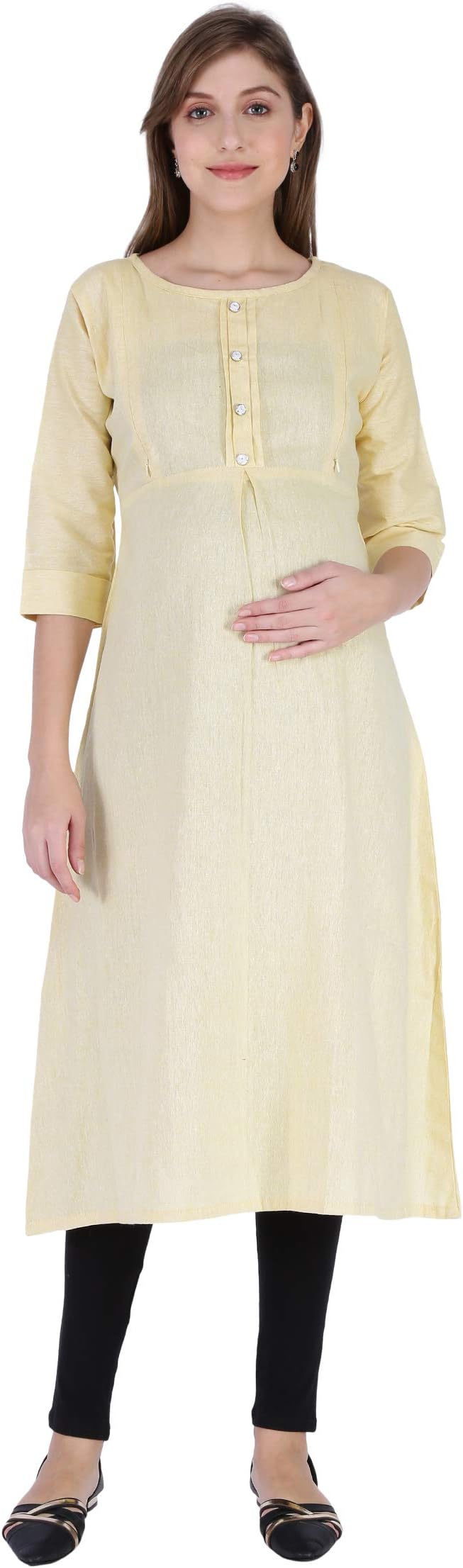 MomToBe® Women's Cotton Peach Maternity/Feeding Kurti