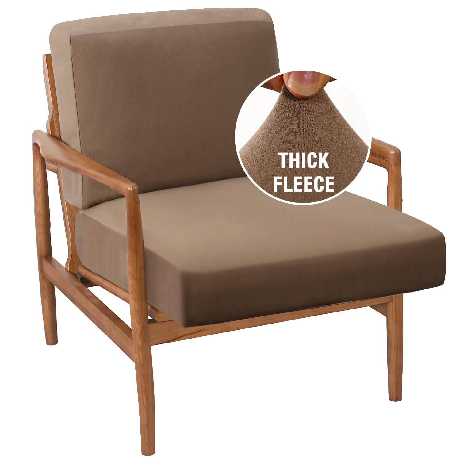 Photo 1 of H.VERSAILTEX Fleece Chair Cover Stretch Cushion Covers for Couches and Sofas 2 Piece Thick Soft Accent Chair Cover for Mid-Century Modern Chair (Seat Cushion Cover Plus Back Cushion Cover, Camel)