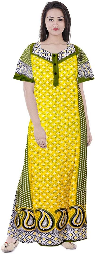 Silver Organisation Women's Indian Cotton Paisely Floral Printed Kaftan Dress