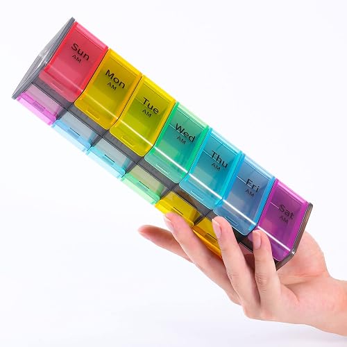 Extra Large Weekly Pill Organizer - 2 Times a Day Pill Box Case, AM PM ...
