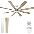 hykolity 72 Inch Indoor Ceiling Fans with Lights and Remote Control,Quiet Indoor Reversible DC Motor Ceiling Fan,8 Blades, Dimmable, 5CCT,6-Speed Ceiling Fan -Brushed Nickel