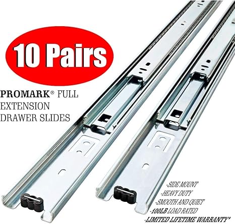 10 Pack Promark Full Extension Drawer Slide 20 Drawer Slides