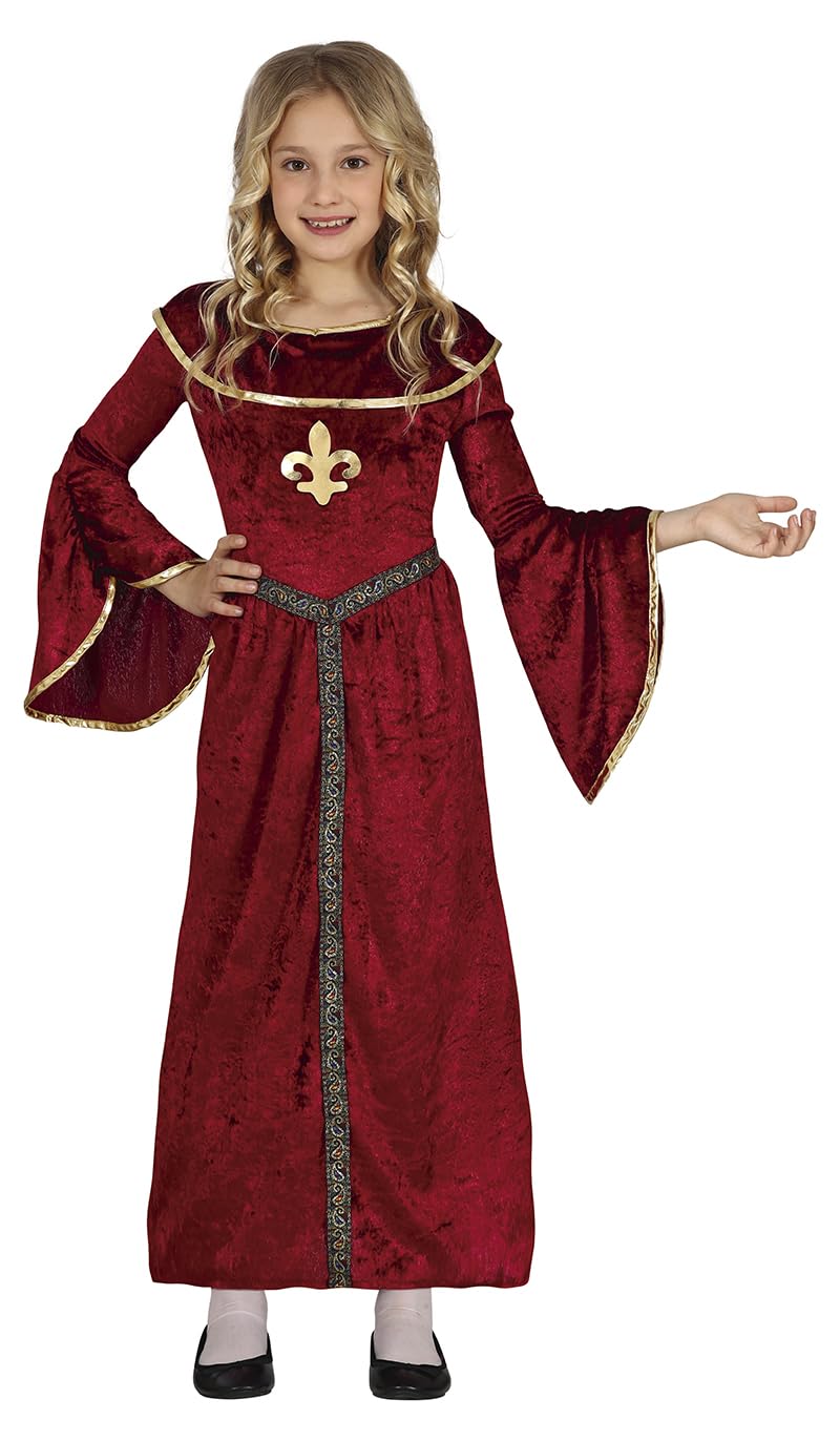 FIESTAS GUIRCA Medieval Princess Fancy Dress Costume Girls - Red Dress with Golden Details for Children 7-9 Years