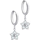 555Jewelry Flower Drop Earrings for Women Cubic Zirconia Stainless Steel Earrings Huggie Hoop Dangle Earrings
