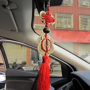 DAWEIF pcs Fashion Feng Shui Chinese Knot Tassel China Mascot Lucky Charm Coin Prosperity Protection Good Fortune Metal Car Home Decoration Accessory Craft Gift
