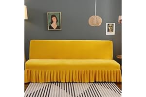 Yefound Armless Thick Plush Futon Cover Stretch Velvet Sofa Bed Slipcover Soft Couch Sofa Cover Futon Slipcover Futon Sofa Cover Furniture Bed Protector,47.2"-55",Yellow