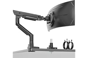 monTEK Premium Aluminum Monitor Arm for 17–57” Ultrawide Screens up to 59.4 lbs, USB 3.0 Single Desk Mount with Adjustable Ga