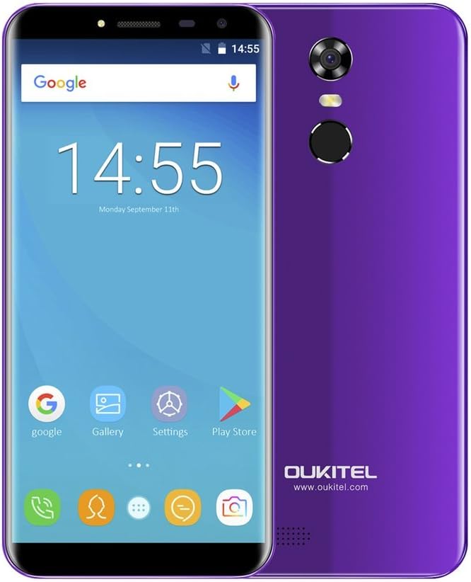 OUKITEL C8 Smartphone Unlocked 4G Android 7.0 with 5.5" HD Screen(18:9) - 13MP+5MP Camera - 2GB RAM + 16GB ROM - MT6737 Quad Core - 3000mAh Battery - Fingerprint - Dual SIM Mobile Phones (Purple)