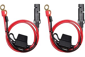 [2 PACK] SPARKING 2FT Motorcycle Battery Charger Cord, Sae to O Ring Terminal Quick Disconnect Assembly Extension Cable, Sae 