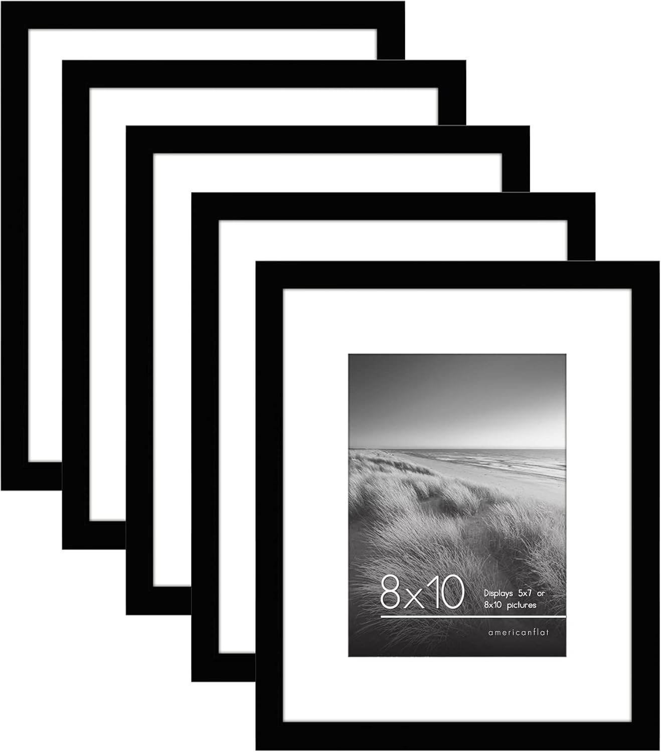 Photo Albums, Frames & Accessories - Americanflat 8x10 Picture Frame in Black - Set of 5 - Use as 5x7 Picture Frame with Mat or 8x10 Frame Without Mat - Plexiglass Cover and Sawtooth Hanging Hardware for Horizontal or Vertical Display