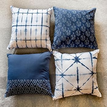 Bohemian Cotton Designer Sofa Cushion Cover Decorative Set Of 4 18x18 With Zipper For Bedroom Couch Indigo Elephant Shibori Tie Dye Block Print Pillow Throws Cases Party Home Décor Standard Size