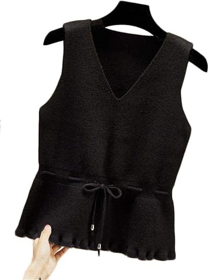 Amazon ンーセンー レディース ｖネックニット 無地 着痩せ ニットインナー ファッション ノースリーブ ニットセータ ショート丈ニット セーター 通販
