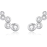 Elegant Round-Cut Crystal Stud Earrings 925 Sterling Silver Simulated Diamond Fashion Cute Climber Wedding Earring Studs Christmas Jewelry Gifts Hypoallergenic for Sensitive Ears
