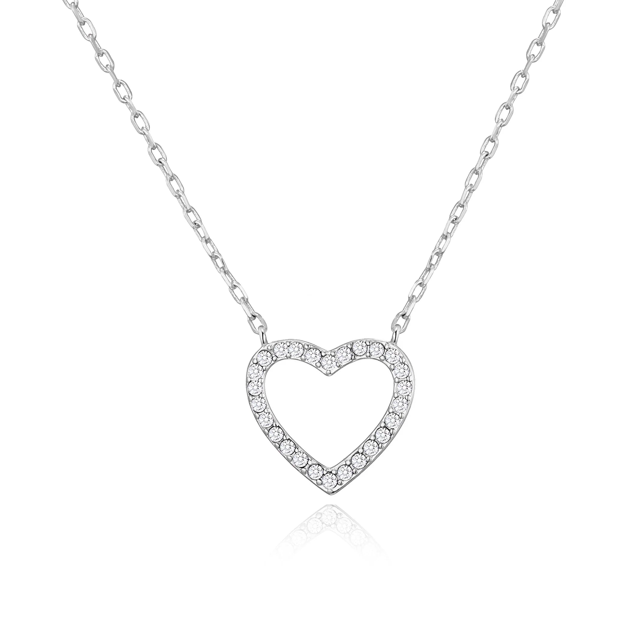 Philip Jones Silver Plated Open Heart Necklace Created with Zircondia® Crystals