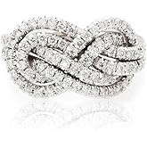 925 Sterling Silver Shiny Full Diamond Gemstone Ring 18K Gold Criss Cross Cubic Zirconia Promise Rings CZ Diamond Multi Row Cocktail Rings Eternity Engagement Wedding Band Ring Z.74