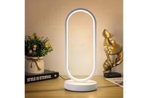 EDIER Dimmable Touch Control Table Lamp - Oval Modern Bedside Lamp with 3 Colors of LED Lights - Small White Decorative Lamp for Home, Living Room