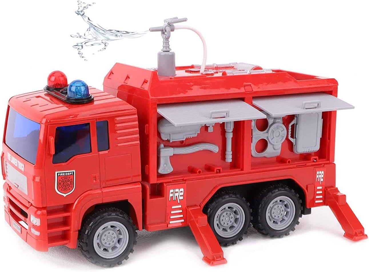 Toyland® 25cm Red Fire Engine Toy Vehicle With Lights & Realistic Sound - Features Real Water Sprinkler
