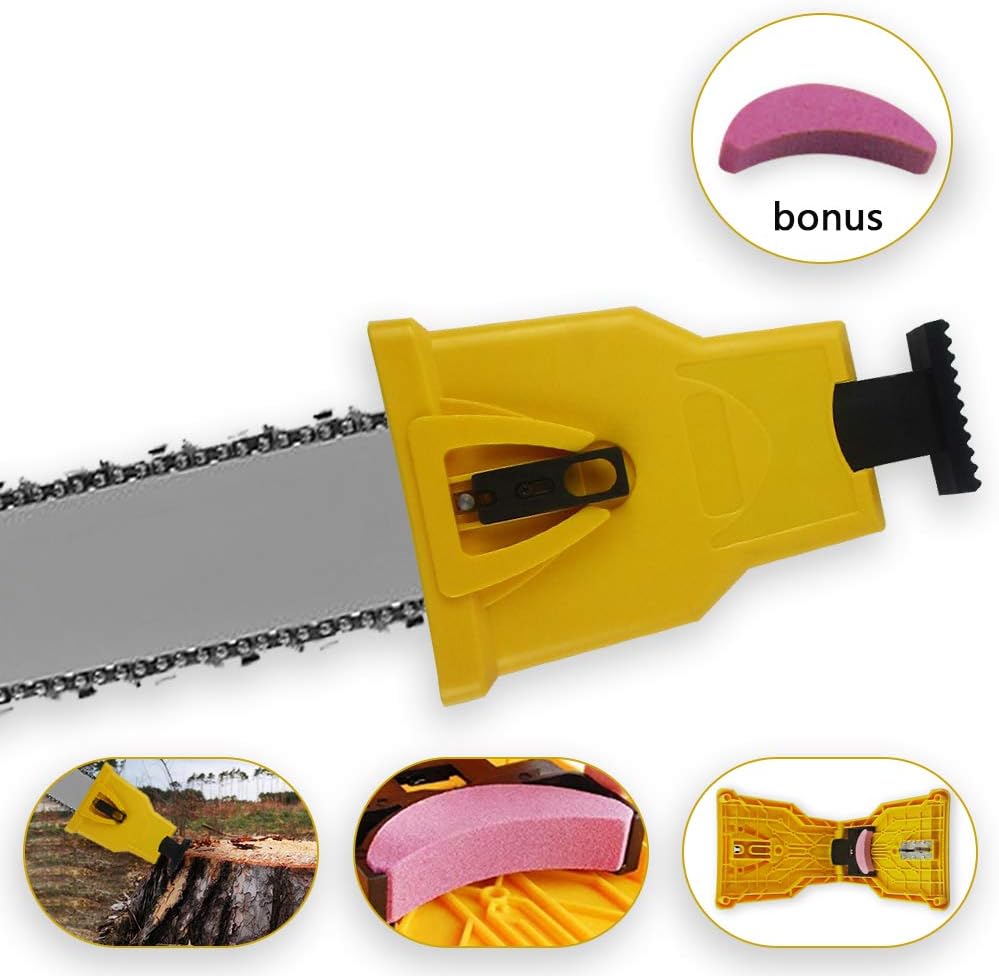 Chainsaw Teeth Sharpener Fast Sharpening Stone Grinder Tools for Saw Chain Bar-Mount Chainsaw Chain Sharpening Kit Fit with 1 or 2 Holes Bar Chainsaw for 14/16/18/20 inch Chain Saw with Extra Stone