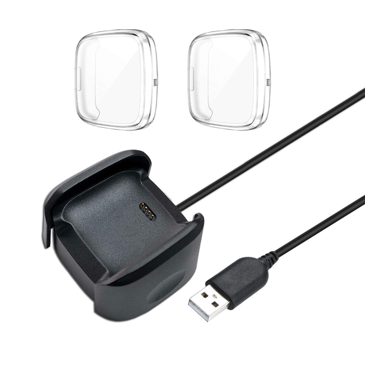 Vfan for Fitbit Versa 2 Charger Dock Cord Stand and 2-Piece Versa 2 Screen Protetor Case. (NOT for Versa1/SE)
