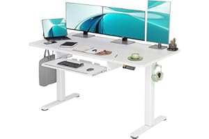 Claiks Standing Desk with Keyboard Tray, Electric Standing Desk Adjustable Height, 55x24 Inches Sit Stand up Desk with Splice Board, Raising Desk for Home Office, White