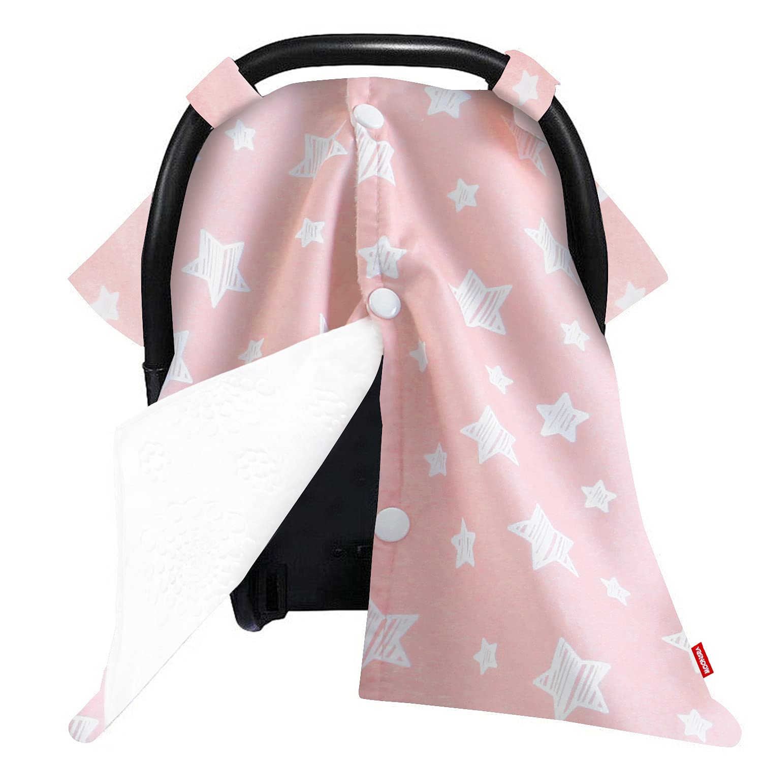 Infant Car Seat Canopy Pink for Baby Girls, 2 in 1 Carseat Covers for Babies, Soft Minky Plush Backing Baby Car Seat Cover, Nurisng Cover Up for New Mom