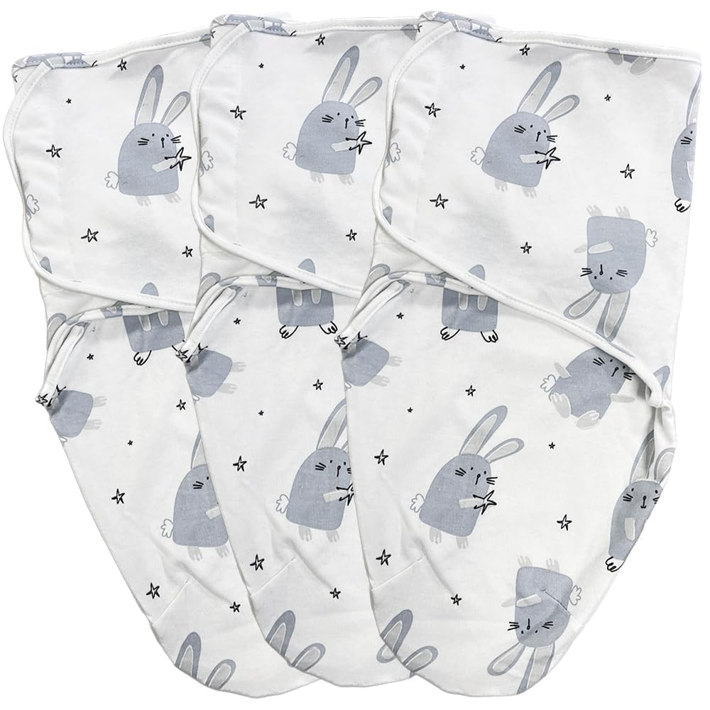 Callowesse 100% Cotton Newborn Swaddle 0.5 TOG – Adjustable Baby Swaddle Wrap, Baby Essential - Bunny Buddies Pack of 3