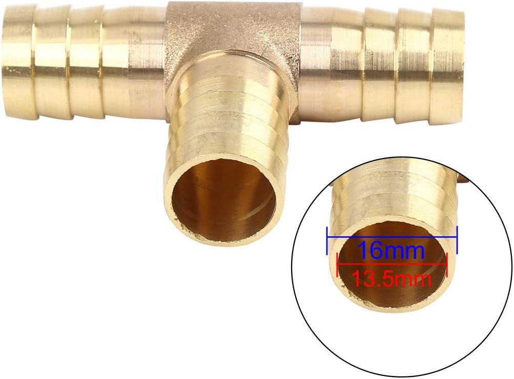 X AUTOHAUX 16mm Hose Barb Brass 3 Way Tee Joiner Adaptor for Air Water Oil Pipe, Gold - Image 5