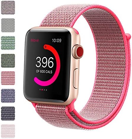 iMoway Apple Watch Band 38mm/42mm Sport Loop iWatch Band (Adjustable Velcro) for Apple Watch Series 1/2/3 Sport Edition(38mm bright pink)