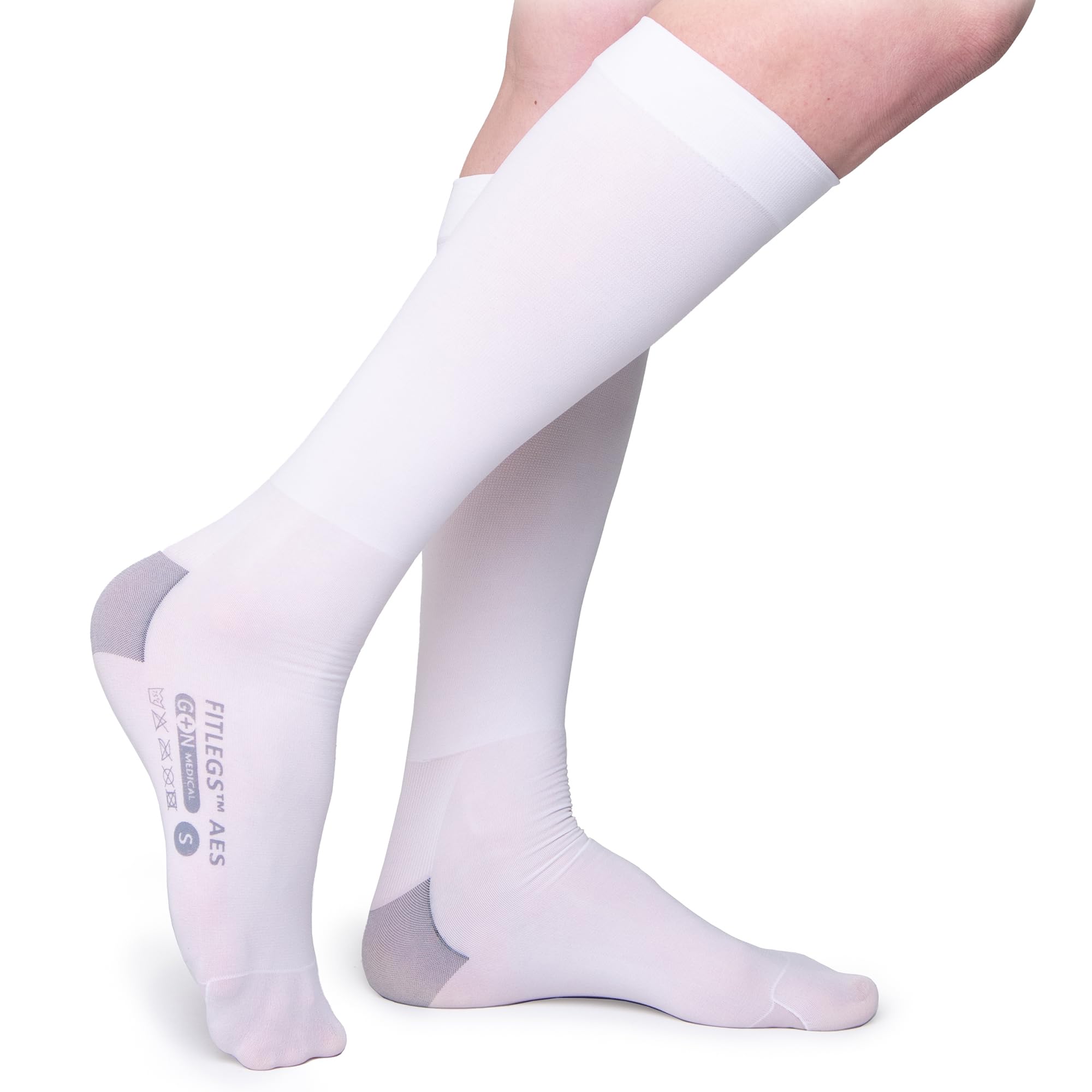 FITLEGS - Open-Toe Compression Stocking - 18mmHg AES DVT Prevention - Below Knee, Plus Size, White