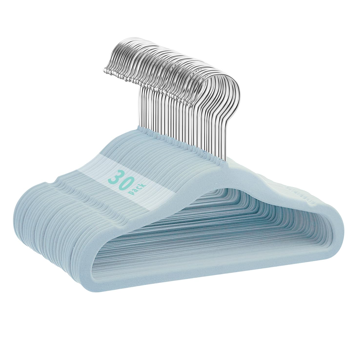 MangoKit Non-Slip Kids Velvet Hangers, Ultra-Slim Space Saving Baby Velvet Coat Hangers,360 Degree Rotatory Hook,Sturdy Baby Clothes Hanger 30 Pack (28cm,Blue)