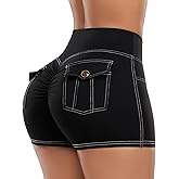 SEASUM Women's 3/4.5 Inch High Waisted Booty Shorts with Pockets - Butt Lifting Cargo Scrunch Gym Yoga Workout Bottom