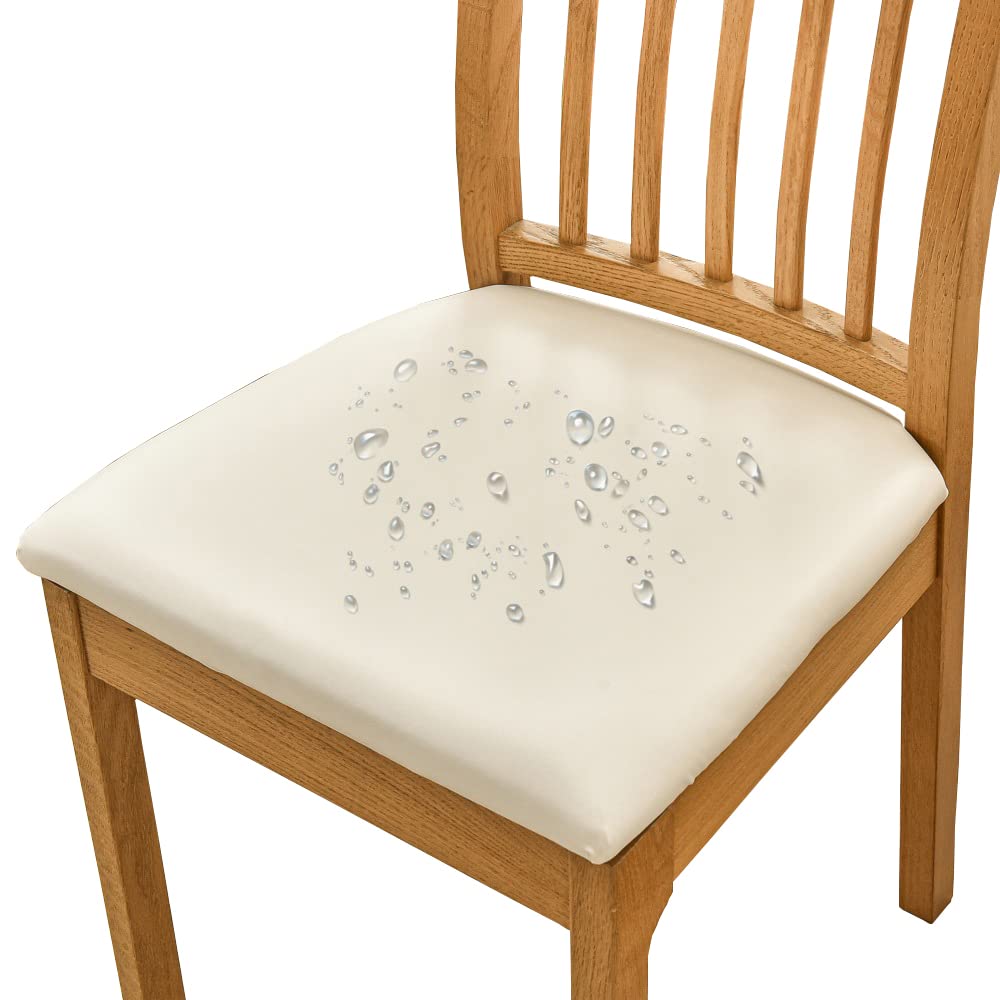Bestenrose Dining Chair Covers for Set of 4 Waterproof Seat Slipcover PU leather Seat Covers for Dining Room kitchen Chairs Removable Chair Seat Cushion Cover with Fixing Buckle