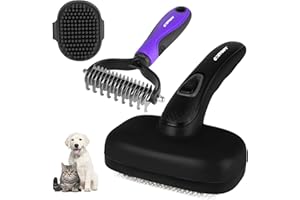 COZYGIFT Dog Brush Kit – 3 PCS Grooming Set with Self-Cleaning Brush, Undercoat Rake & Pet Bath Brush. Great for Shedding, Tangles & Dirt Removal – Ideal for Long & Short Haired Dogs & Cats, Black