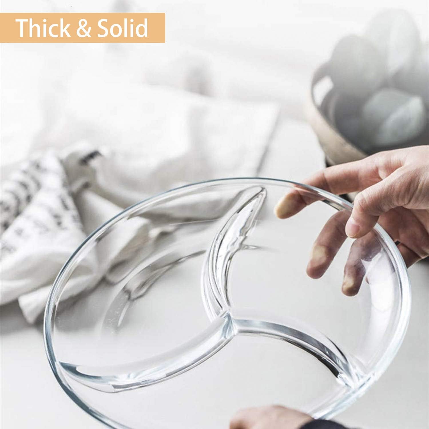ChasBete Dinner Plates, Crystal Glass Portion Control Plate for Adults Set of 2 Serving Platters/Diet Plate, D 25cm - Image 5